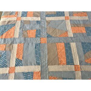 Vintage 1970's Polyester Strip Abstract Graphic Quilt Blanket Retro Style 98x94